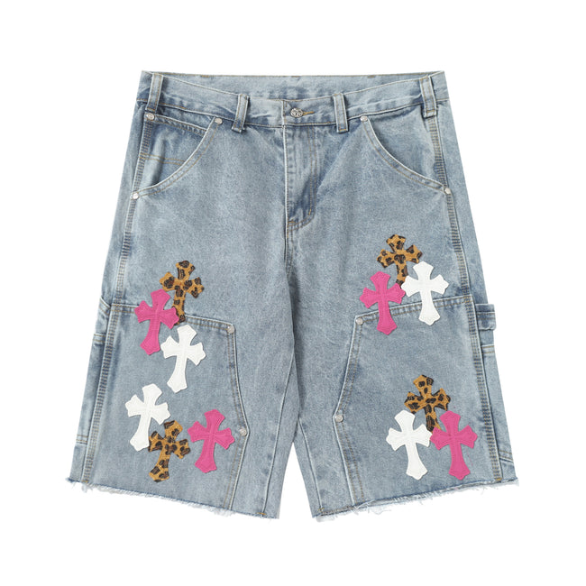 Chrome Hearts Vintage Cross Patchwork Washed Carpenter Denim Shorts 201 Hover Image