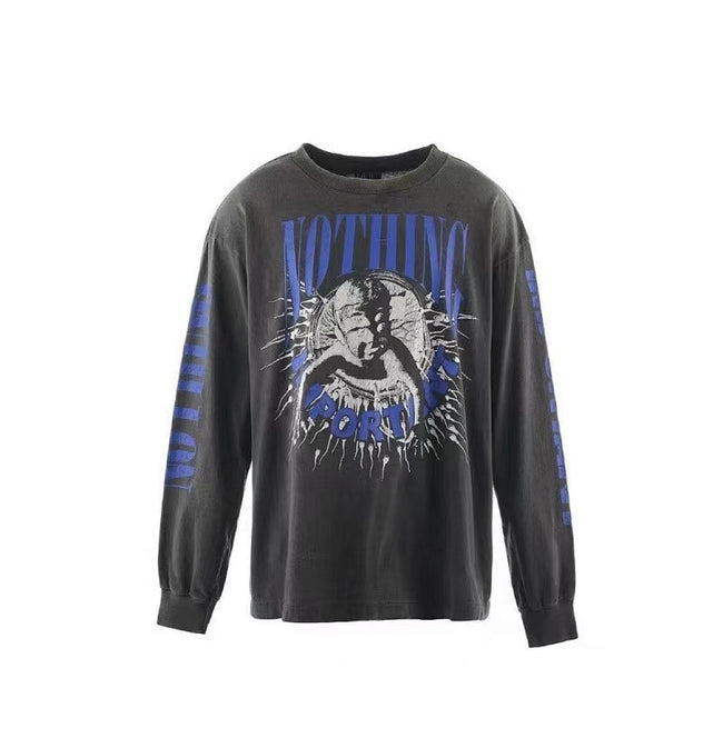 Saint Michael Distressed Graphic Art Long Sleeve Sweatshirt Hover Image