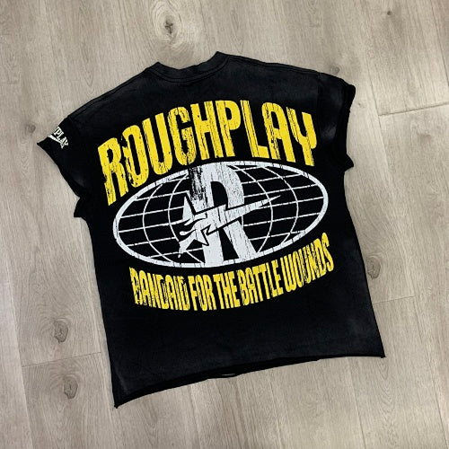 ROUGHPLAY Heavyweight Distressed Graphic Tee - Neon Cross & MMXXI