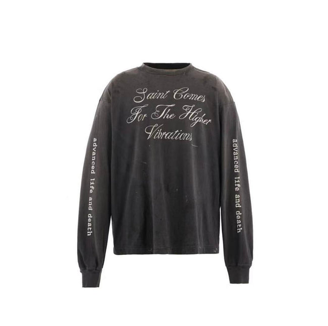 Saint Michael Script & Skull Graphic Distressed Sweatshirt Hover Image
