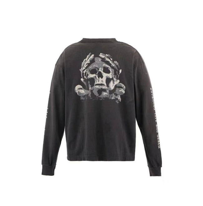 Saint Michael Script & Skull Graphic Distressed Sweatshirt Main Image