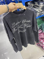 Saint Michael Script & Skull Graphic Distressed Sweatshirt