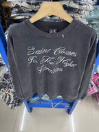 Saint Michael Script & Skull Graphic Distressed Sweatshirt
