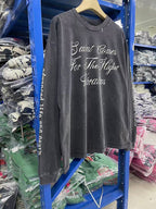 Saint Michael Script & Skull Graphic Distressed Sweatshirt