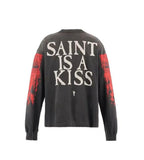 Saint Michael Graphic Art & Kiss Slogan Sweatshirt