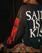 Saint Michael Graphic Art & Kiss Slogan Sweatshirt