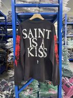 Saint Michael Graphic Art & Kiss Slogan Sweatshirt