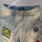 MIXED EMOTION Patchwork Graphic Straight-Leg Jeans