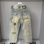 MIXED EMOTION Patchwork Graphic Straight-Leg Jeans