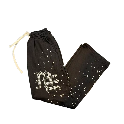 MIXED EMOTION Rhinestone Letter Graphic Relaxed Sweatpants Hover Image