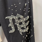 MIXED EMOTION Rhinestone Letter Graphic Relaxed Sweatpants