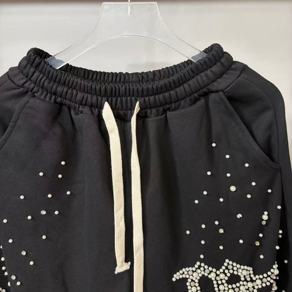 MIXED EMOTION Rhinestone Letter Graphic Relaxed Sweatpants