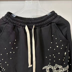 MIXED EMOTION Rhinestone Letter Graphic Relaxed Sweatpants