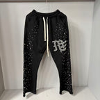 MIXED EMOTION Rhinestone Letter Graphic Relaxed Sweatpants