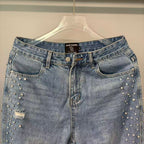 MIXED EMOTION Studded Distressed Double-Tone Jeans