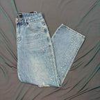 MIXED EMOTION Studded Distressed Double-Tone Jeans