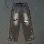 MIXED EMOTION Studded Distressed Double-Tone Jeans