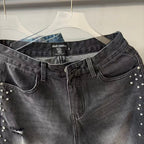 MIXED EMOTION Studded Distressed Double-Tone Jeans