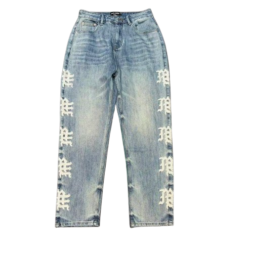 MIXED EMOTION Side Letter Straight-Leg Jeans Hover Image