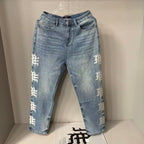 MIXED EMOTION Side Letter Straight-Leg Jeans