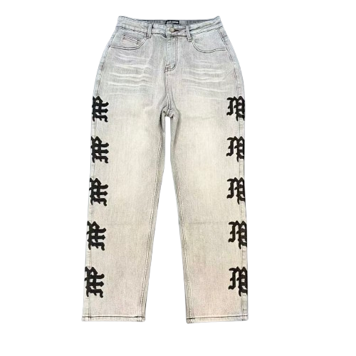 MIXED EMOTION Washed Side Graphic Denim Jeans Hover Image
