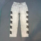MIXED EMOTION Washed Side Graphic Denim Jeans