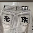 MIXED EMOTION Washed Side Graphic Denim Jeans