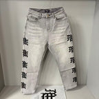 MIXED EMOTION Washed Side Graphic Denim Jeans