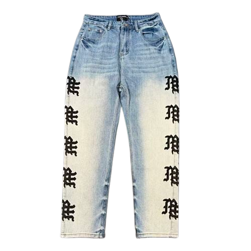 MIXED EMOTION Repeated Letter Side Graphic Jeans Hover Image