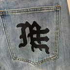 MIXED EMOTION Repeated Letter Side Graphic Jeans