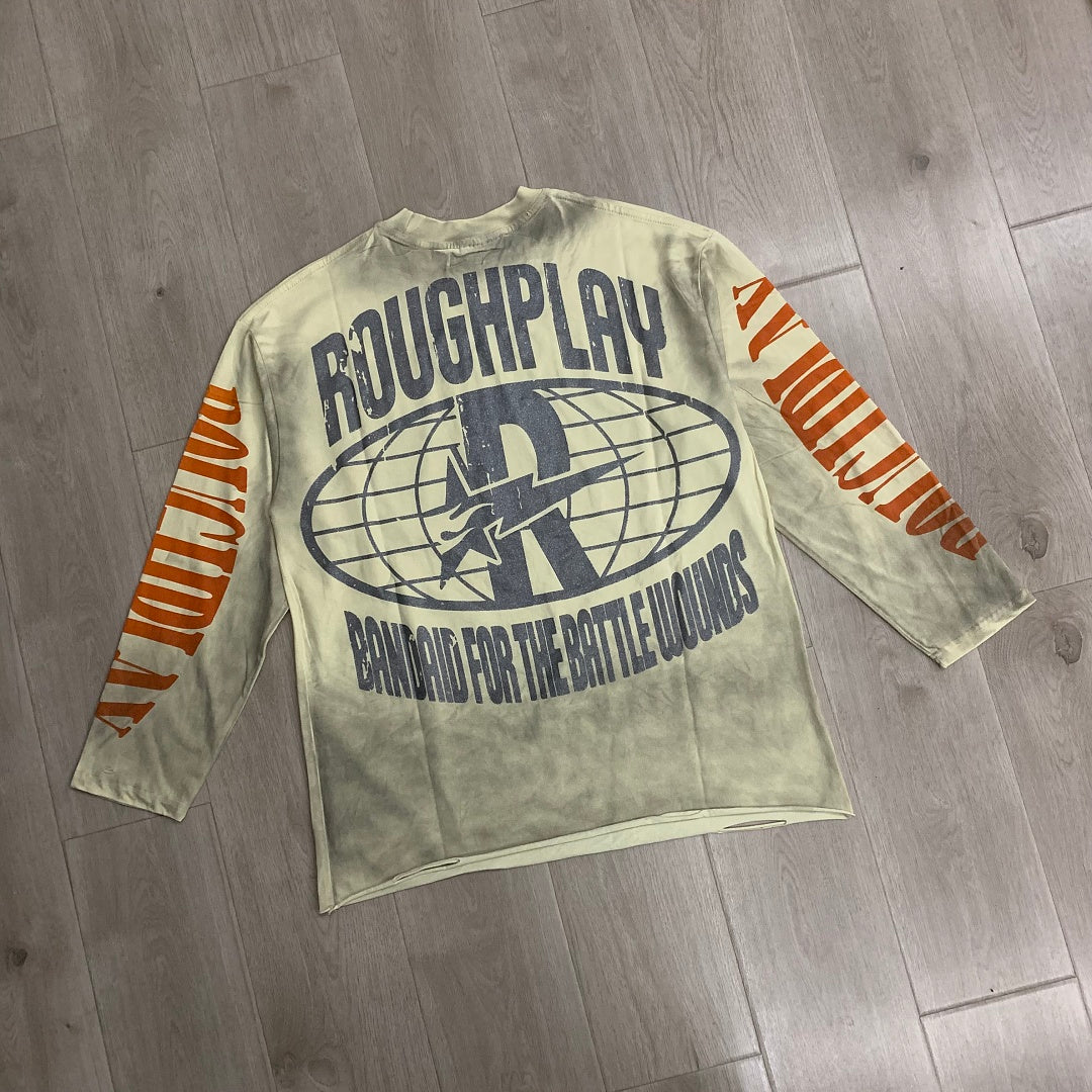 ROUGHPLAY Vintage Graphic Long Sleeve Shirt Unisex Heavyweight Crewneck Sweatshirt Dark Y2K Streetwear Top