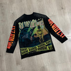 ROUGHPLAY Vintage Graphic Long Sleeve Shirt Unisex Heavyweight Crewneck Sweatshirt Dark Y2K Streetwear Top