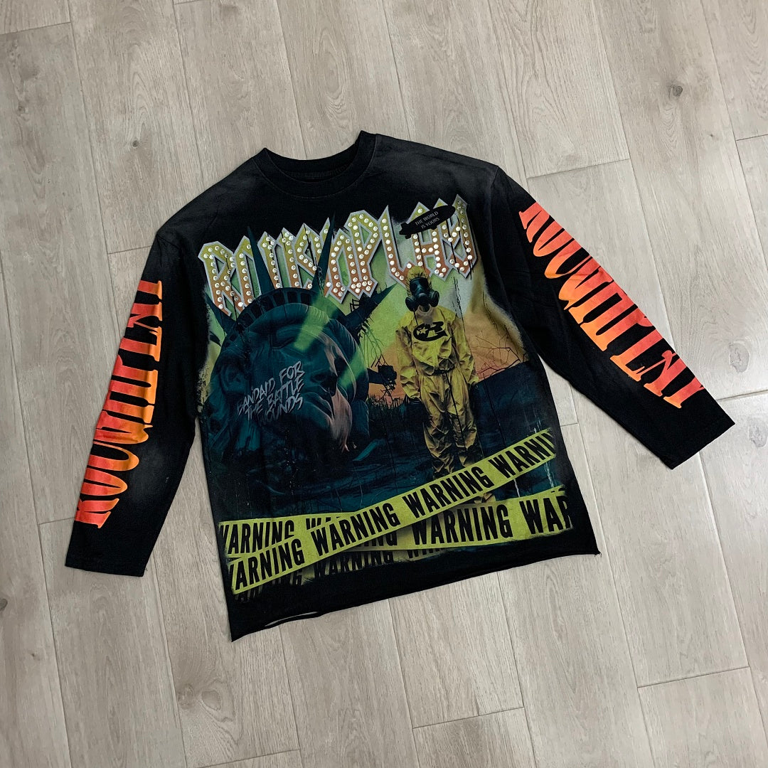ROUGHPLAY Vintage Graphic Long Sleeve Shirt Unisex Heavyweight Crewneck Sweatshirt Dark Y2K Streetwear Top