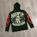 ROUGHPLAY Heavyweight Graphic Hoodie - Cyber Wave & Orange Sleeve Typography