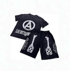 Saint Michael Skeleton Bone Print Anarchy Graphic Sweat Shorts