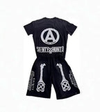 Saint Michael Skeleton Bone Print Anarchy Graphic Sweat Shorts