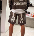 Saint Michael Skeleton Bone Print Anarchy Graphic Sweat Shorts
