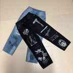 MIXED EMOTION Dual Graphic Distressed Denim Jeans