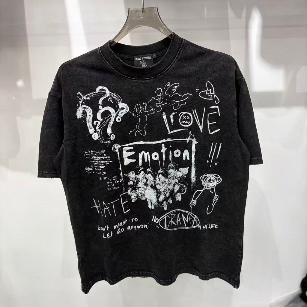Mixed Emotion Distressed Handwritten Graphic Tee