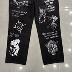 MIXED EMOTION Dual Graphic Distressed Denim Jeans