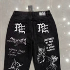 MIXED EMOTION Dual Graphic Distressed Denim Jeans