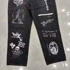 MIXED EMOTION Dual Graphic Distressed Denim Jeans