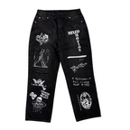 MIXED EMOTION Dual Graphic Distressed Denim Jeans