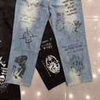 MIXED EMOTION Dual Graphic Distressed Denim Jeans