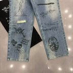 MIXED EMOTION Dual Graphic Distressed Denim Jeans