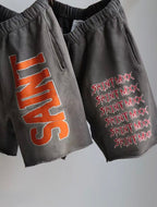 Saint Michael Distressed Vintage Effect Large Graphic Logo Sweat Shorts