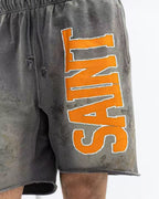 Saint Michael Distressed Vintage Effect Large Graphic Logo Sweat Shorts
