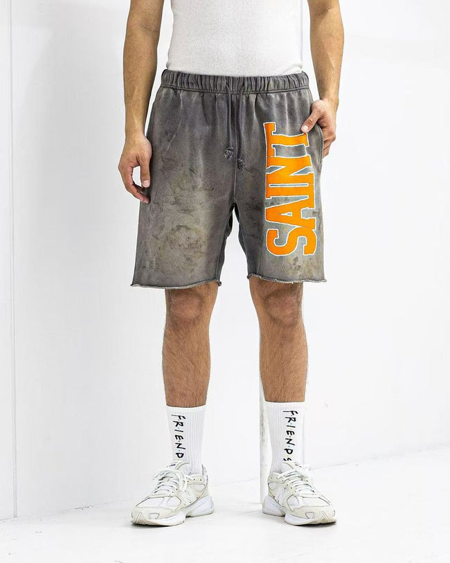 Saint Michael Distressed Vintage Effect Large Graphic Logo Sweat Shorts Main Image