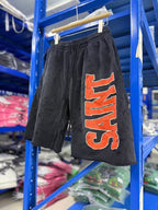 Saint Michael Distressed Vintage Effect Large Graphic Logo Sweat Shorts