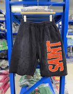 Saint Michael Distressed Vintage Effect Large Graphic Logo Sweat Shorts